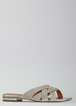 Шльопанці зі стразами Bibi Lou Takara сріблястого кольору, фото